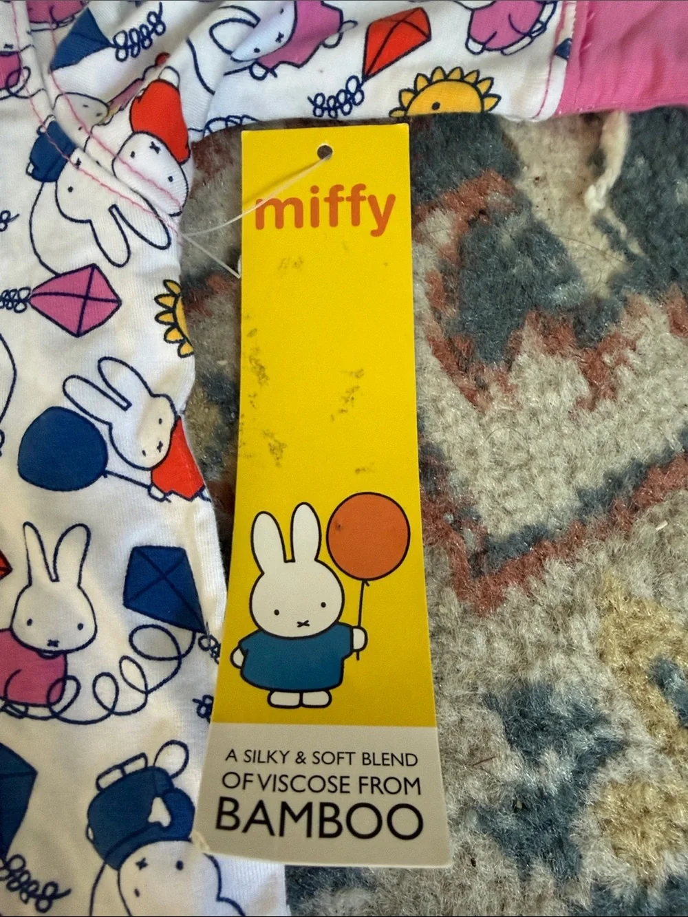 NWT new born Miffy Footed One-Piece ouncie with Pink Trim & vibrant bunny print